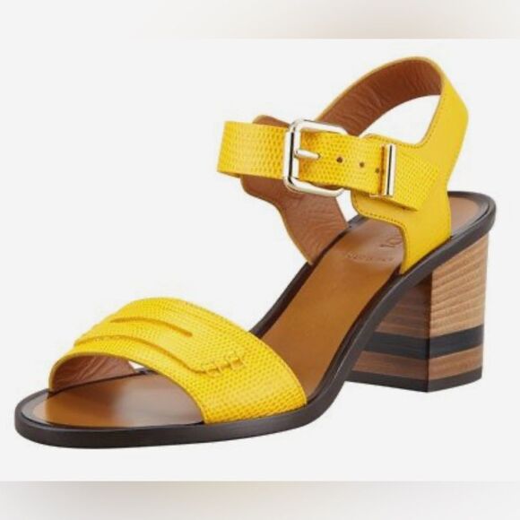 Fendi Leather Sandal Yellow Block Heel Women’s size EU 36 US 6 Made in Italy - Picture 1 of 12
